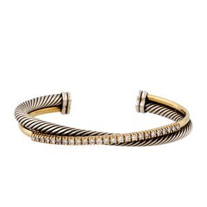 DAVID YURMAN TWO-TONE DIAMOND 1.25 CTW CROSSOVER ROW CUFF BRACELET